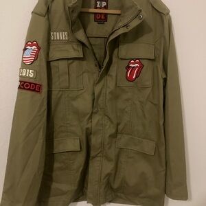 Men's Zip Code Rolling Stones 2015 Military Style Field Jacket with Patches.